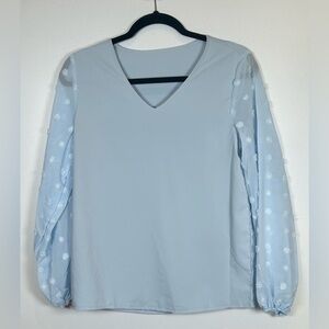 Light Blue Long Sleeve Blouse with Sheer Polka Dot Sleeves #twee #mod #preppy